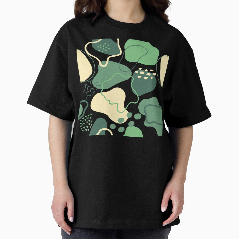 Mid century abstract shapes pattern (shades of green on white background) by Chinxi
