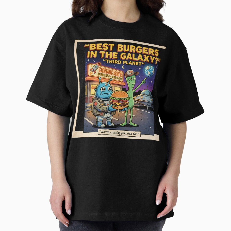 Best Burgers in the Galaxy Third Planet Funny Alien Retro Sci Fi Humor by FindYouByZ Unisex , , , Long Sleeve Tee