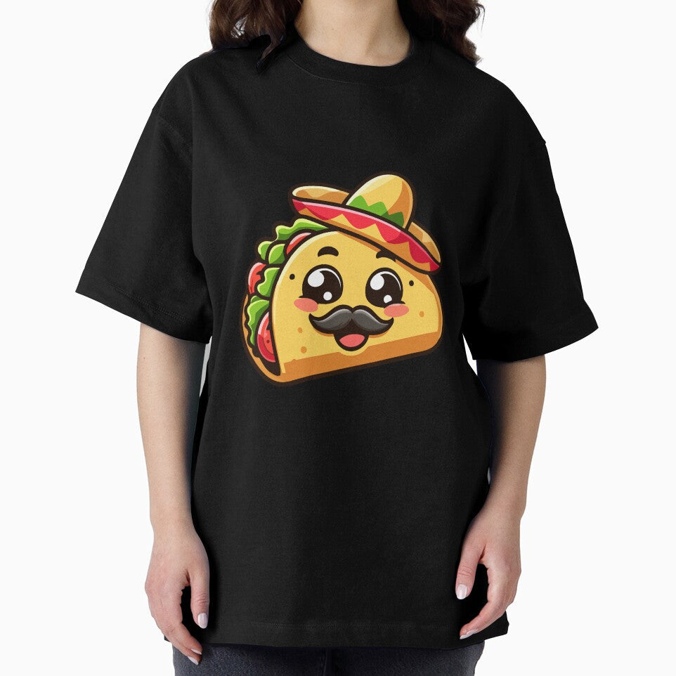 Cute Taco with Sombrero and Mustache - Fun Mexican Food by Akioos Unisex , , , Long Sleeve Tee