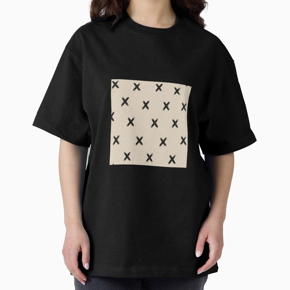 Minimal Black X Pattern Beige Aesthetic Seamless Modern Abstract Brush Stroke Design by WellN