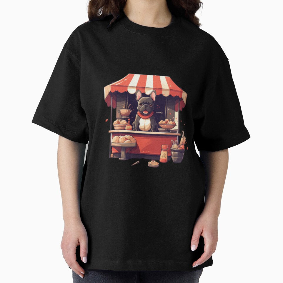 Frenchie Selling Food at a Food Stand by PetsEnough Unisex , , , Long Sleeve Tee
