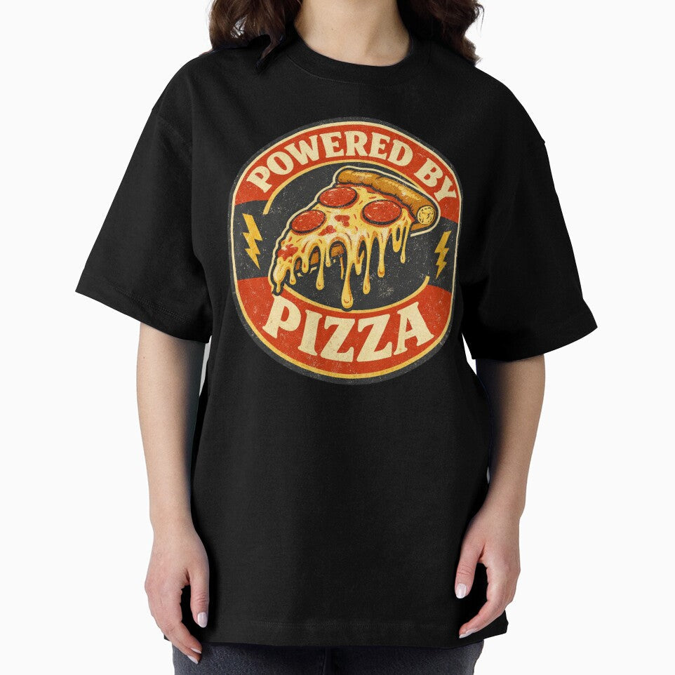 Powered by Pizza – Funny Pizza Lover Food Humor Design by rushaib Unisex , , , Long Sleeve Tee