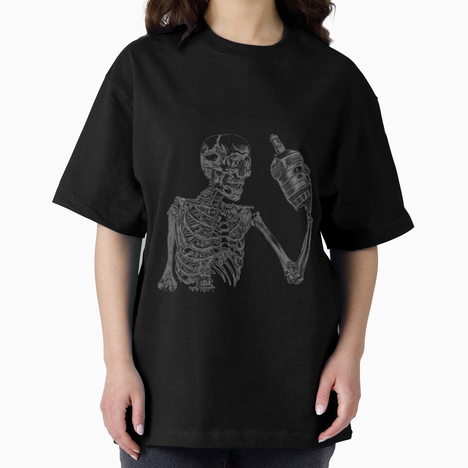 Skeleton Toasting Grenade – Dark Humor Black and White Illustration by inkoutninja Unisex , , , Long Sleeve Tee