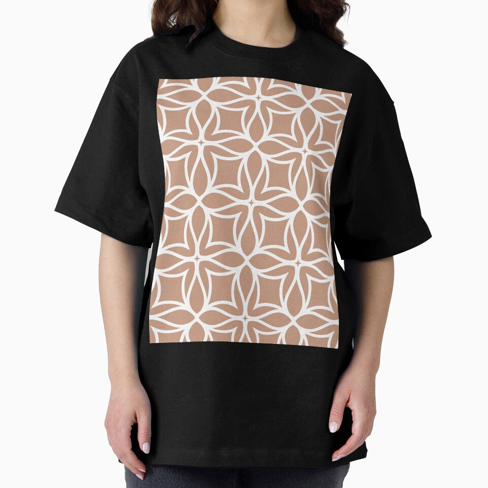 Tan and White Line Art Flower Petal Pattern Pairs DE 2022 Popular Color Chinook Salmon DET456 by ColorOfTheYears
