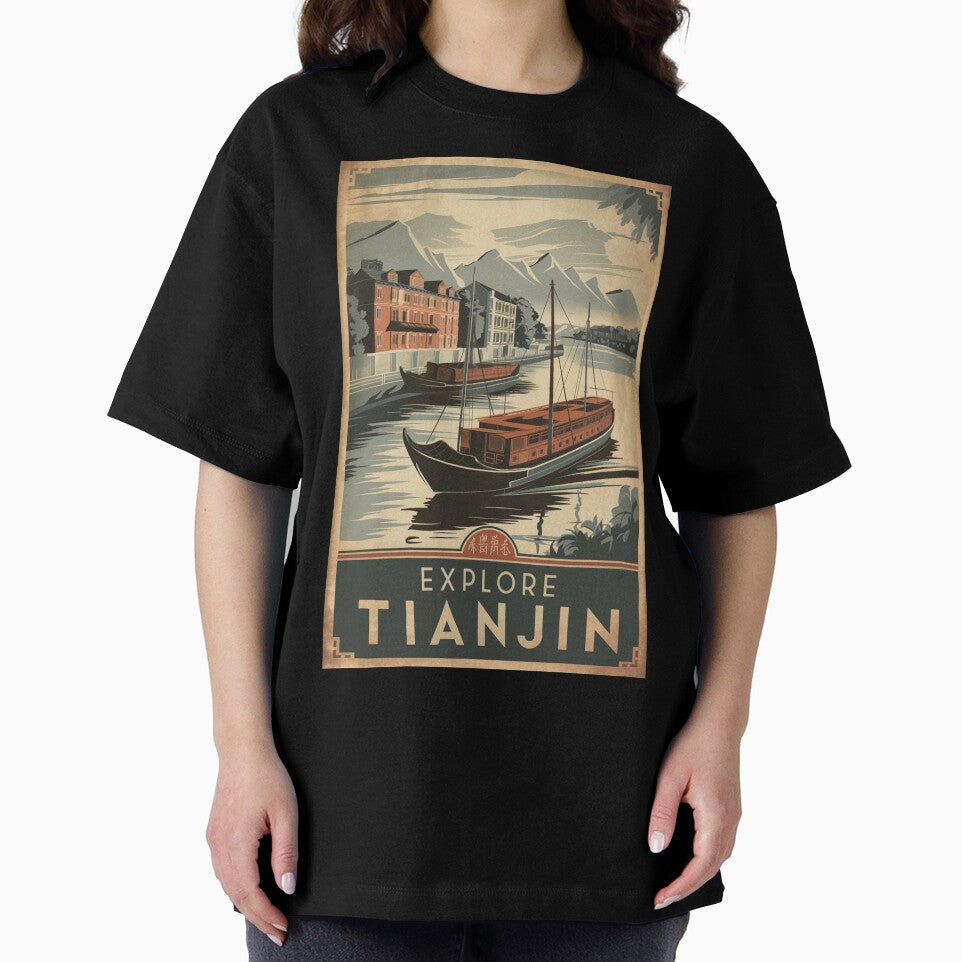 Tianjin Vintage Travel Poster by TravelerRat Unisex , , , Long Sleeve Tee