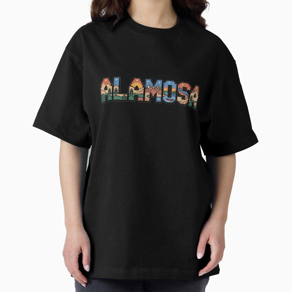 Alamosa Pixel Art Typography – Scenic 8-Bit Letters with Mountains, Pines & Sunset by CircinusStore