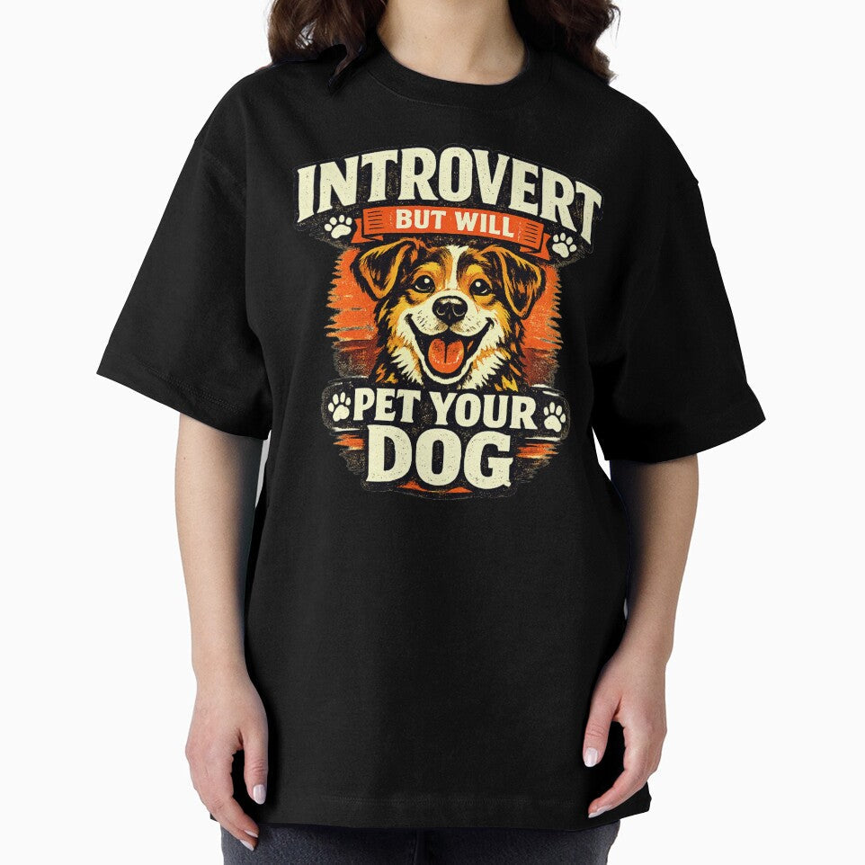 Introvert But Will Pet Your Dog– Funny Dog Lover Introvert Humor by AdicretorDesign Unisex , , , Long Sleeve Tee