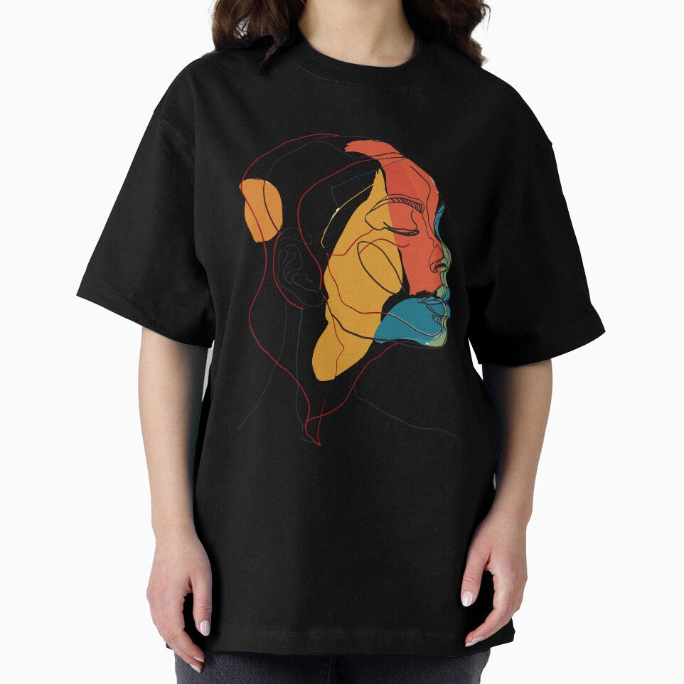 Abstract Face Line Art , Colorful Modern Artistic Tee, Unisex Fashion Statement Shirt by abartisanstudio