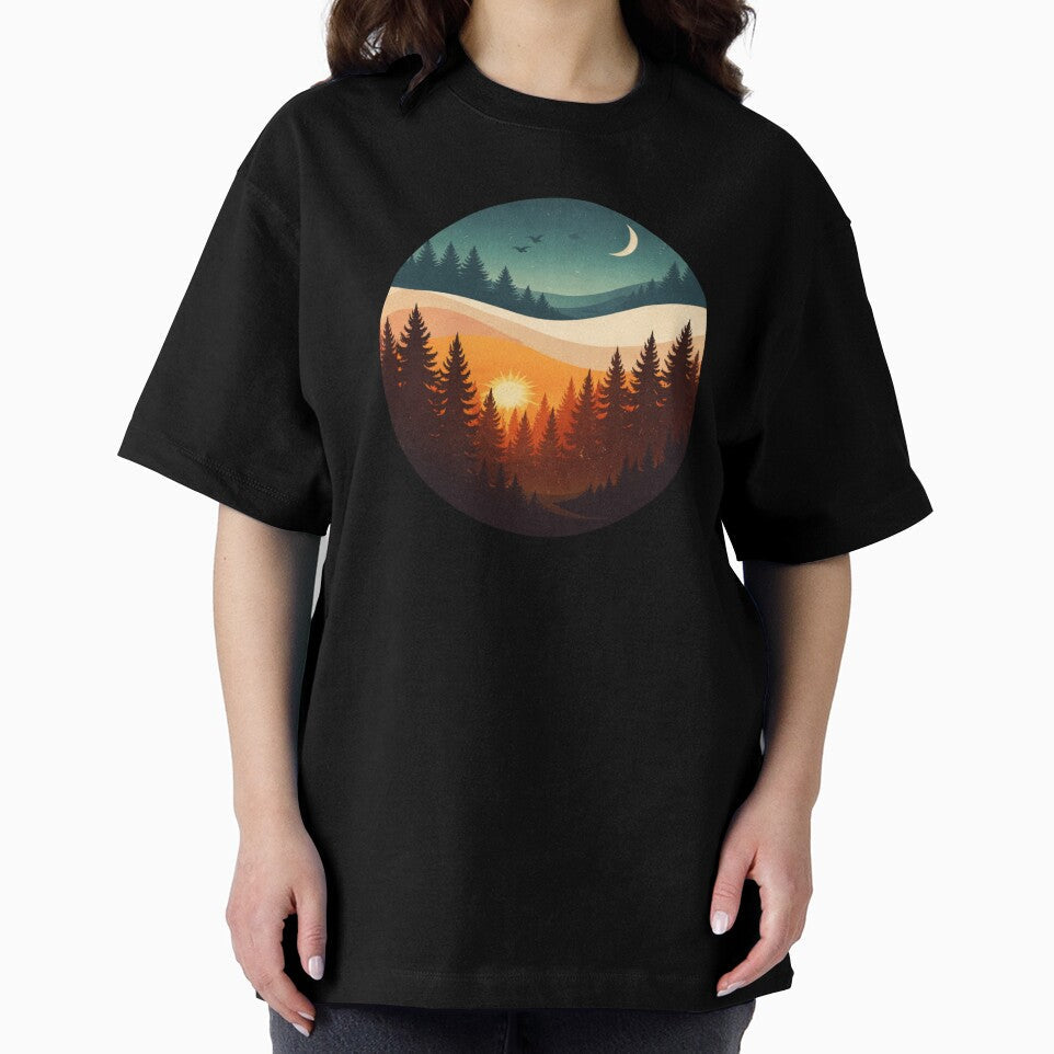 vintage sunset forest moon art by stikrusak Unisex , , , Long Sleeve Tee