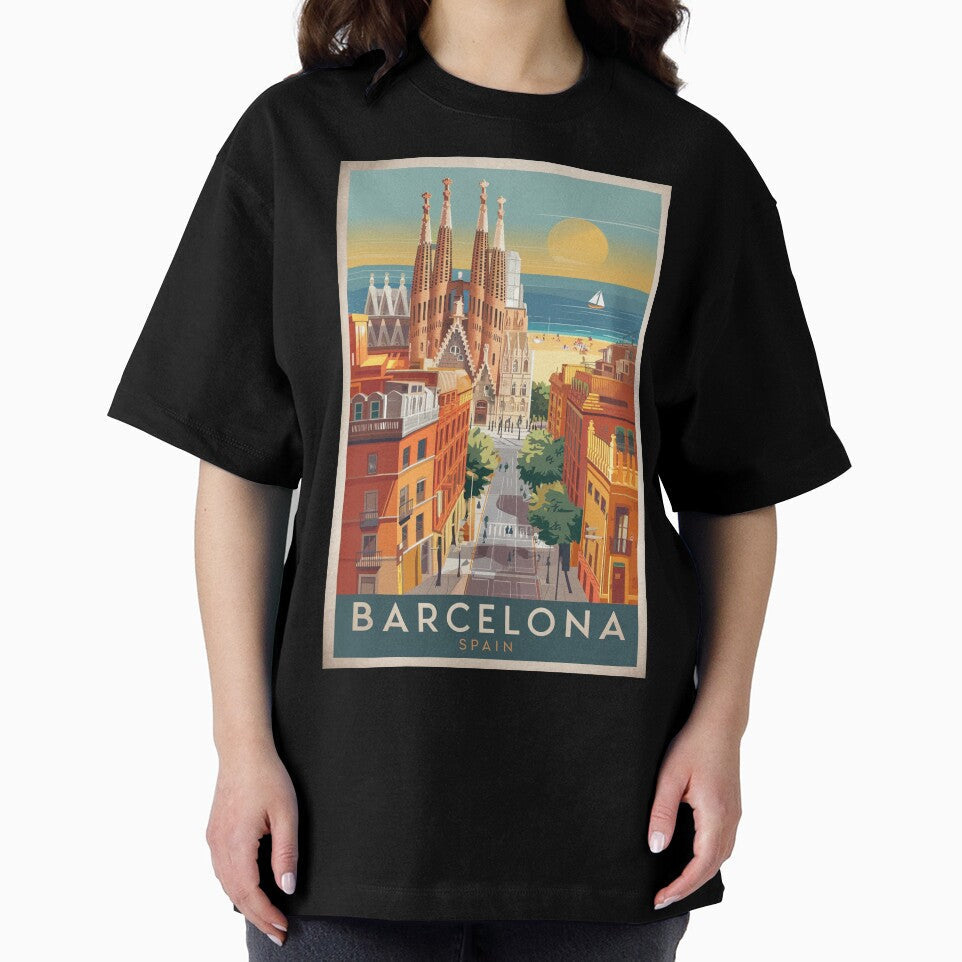 Barcelona Vintage Travel Poster by TravelerRat Unisex , , , Long Sleeve Tee
