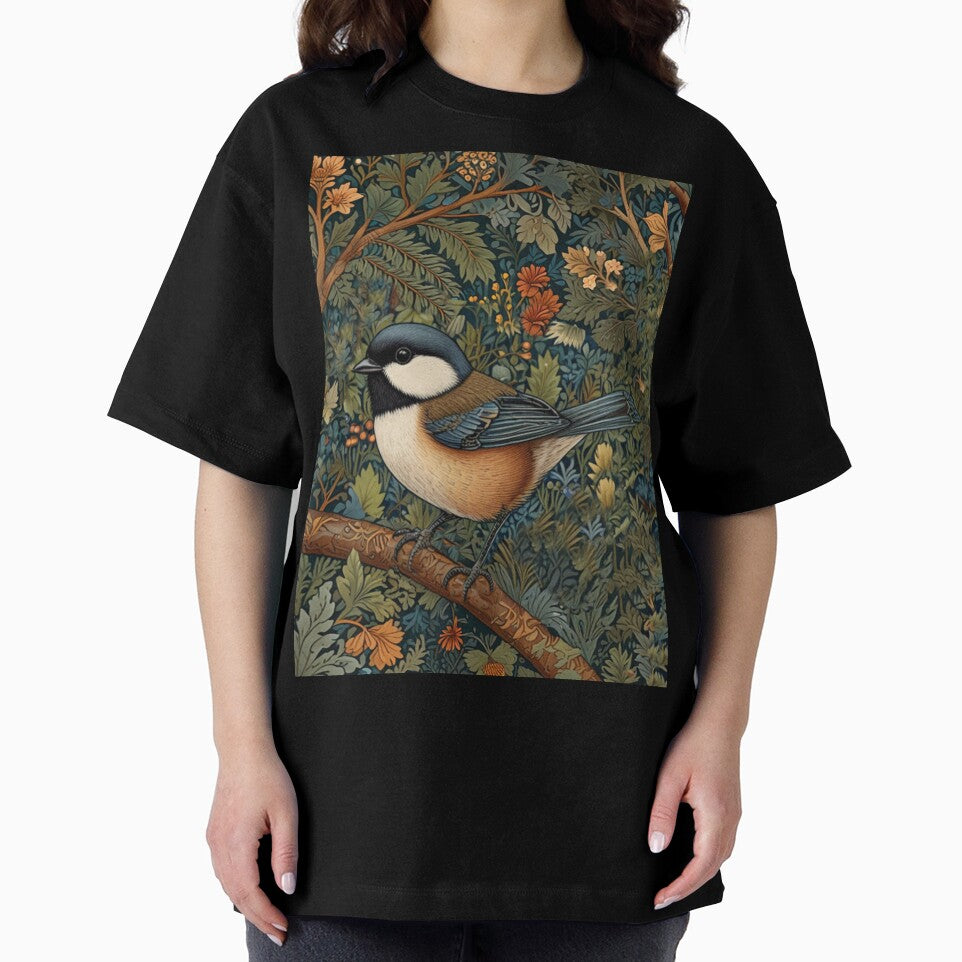 Chickadee Bird in woodland landscape art nouveau stlye by hollycooper Unisex , , , Long Sleeve Tee