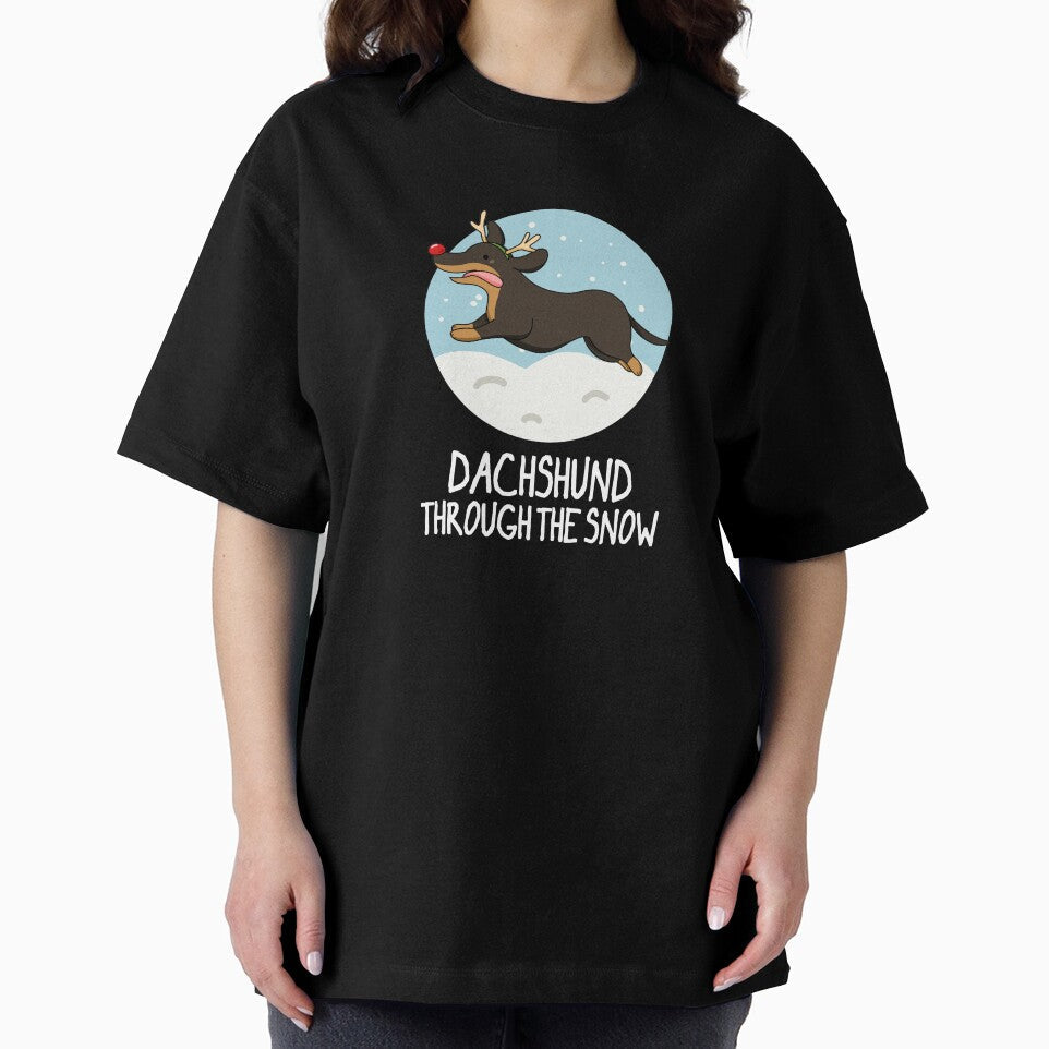 Dachshund Through The Snow Funny Christmas Puns (Dark BG) by punnybone Unisex , , , Long Sleeve Tee