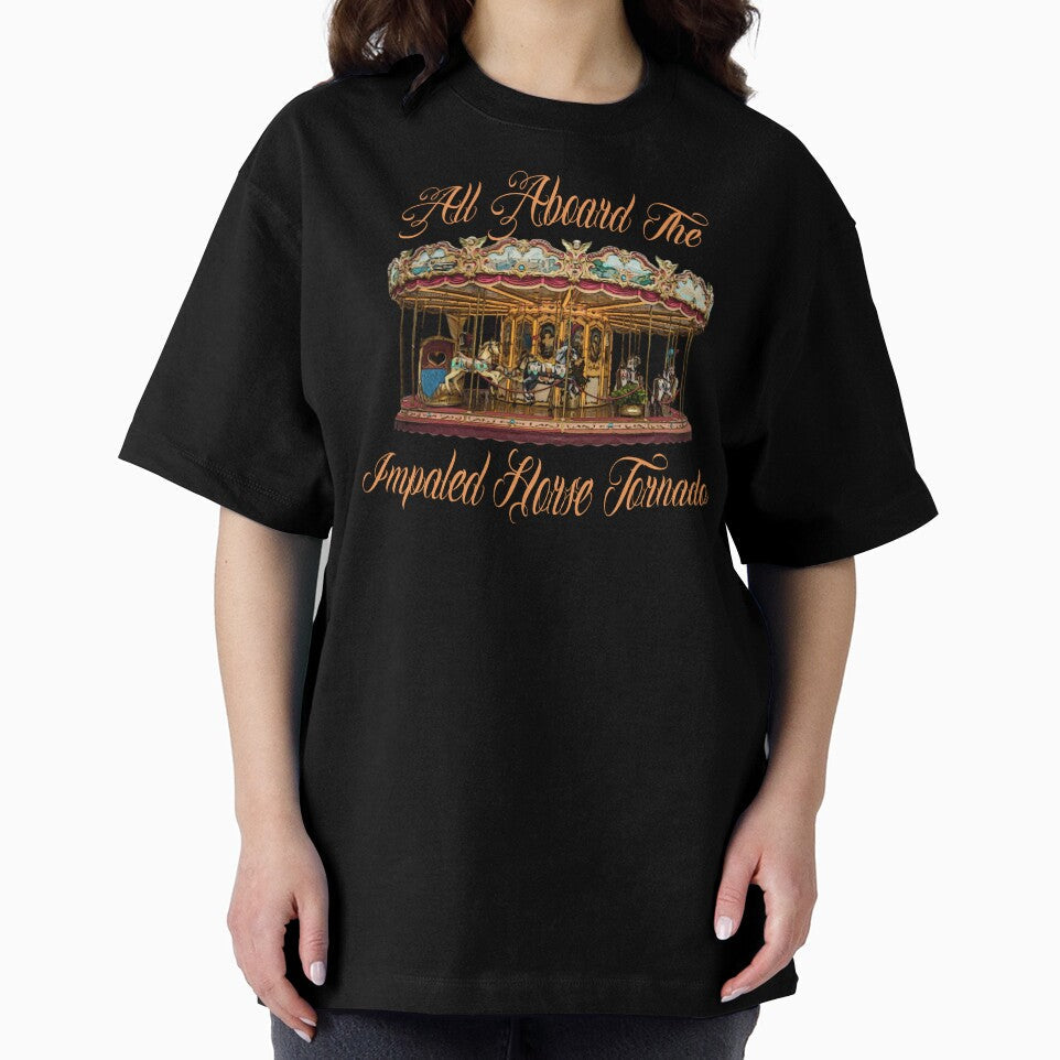 All Aboard The Impaled Horse Tornado Carousel Dark Humor Logo by IronicBGear Unisex , , , Long Sleeve Tee