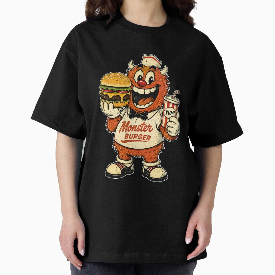 Retro Monster Burger Fast Food Mascot by aashcreat Unisex , , , Long Sleeve Tee