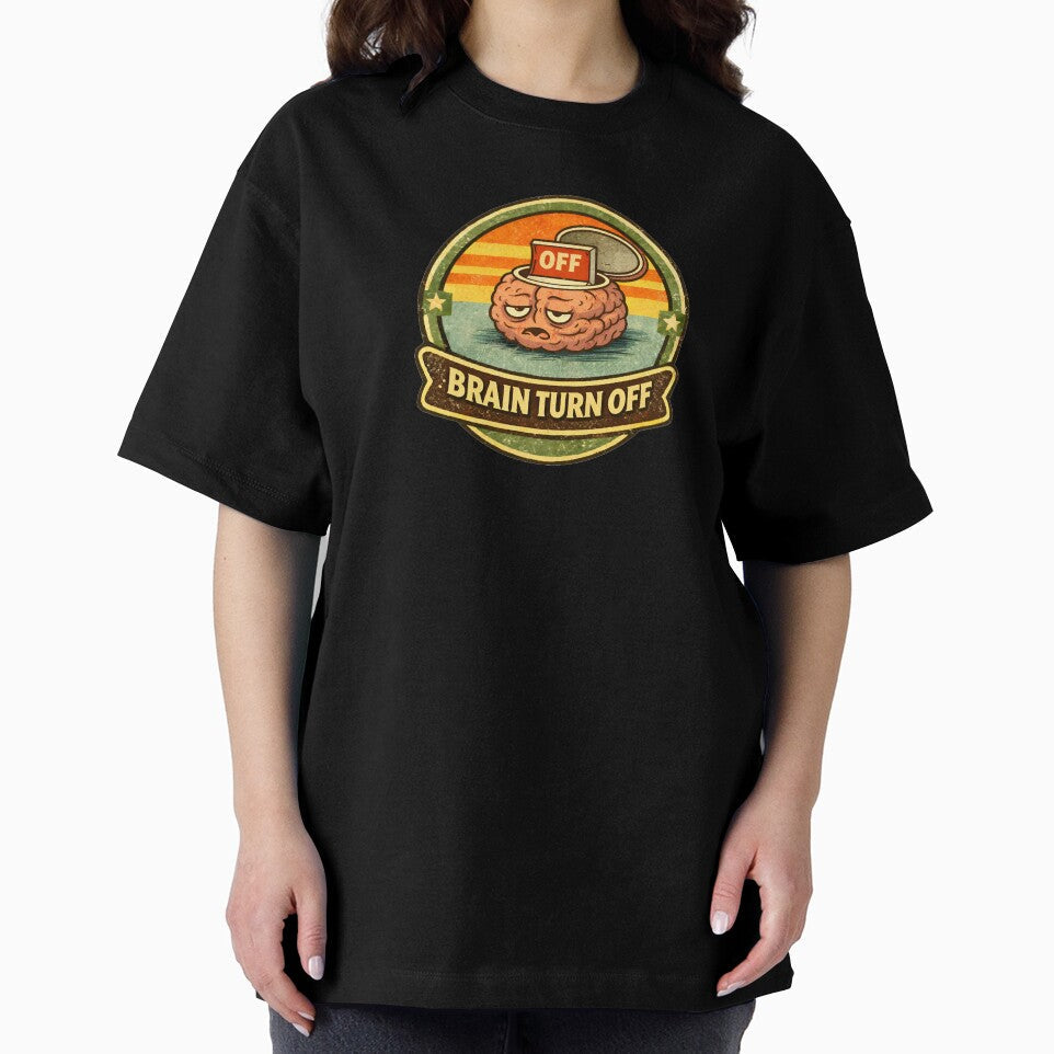 Brain Turned Off – Funny Lazy Brain Vintage Badge by WorkXPlay Unisex , , , Long Sleeve Tee