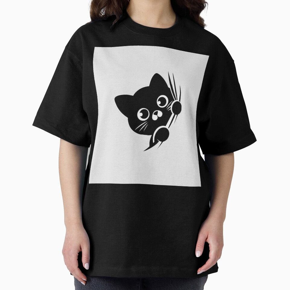 Peeking Black Cat Scratching Design – Cute Minimalist by Josinta