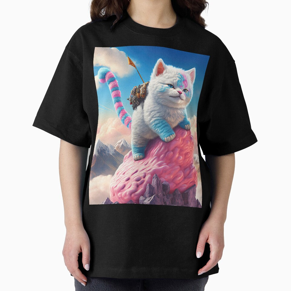 Cotton Candy Cat Climbing Candy Mountain by Trippinink- Unisex , , , Long Sleeve Tee