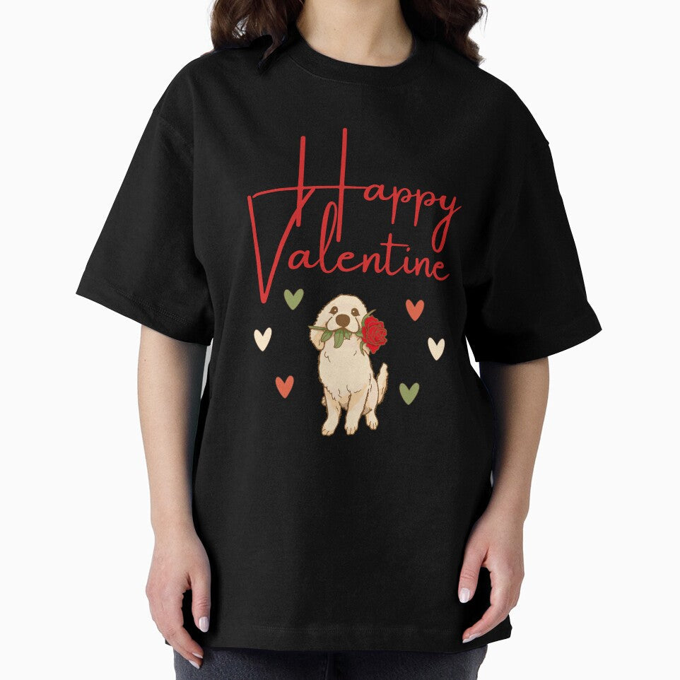 Happy Valentine - Cartoon Golden Retriever Dog with Roses Design by Raise2Shine Unisex , , , Long Sleeve Tee