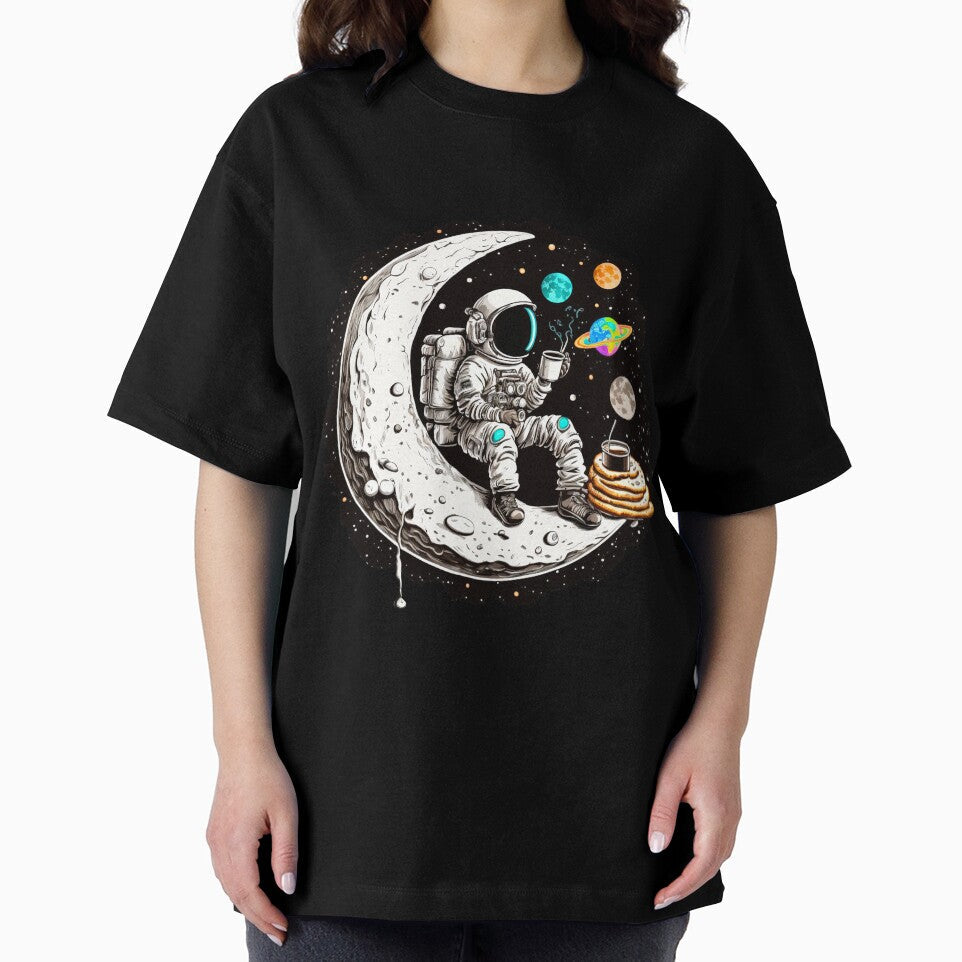 Astronaut Drinking Coffee on the moon by Mike Notis Unisex , , , Long Sleeve Tee