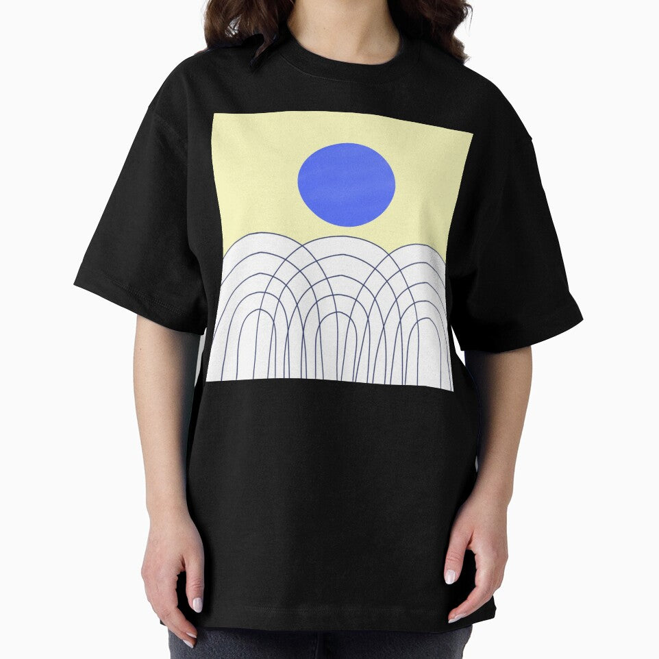 Abstract Illustration of a Blue Circle with Overlapping Lines on a Yellow Background by Beautiful art store