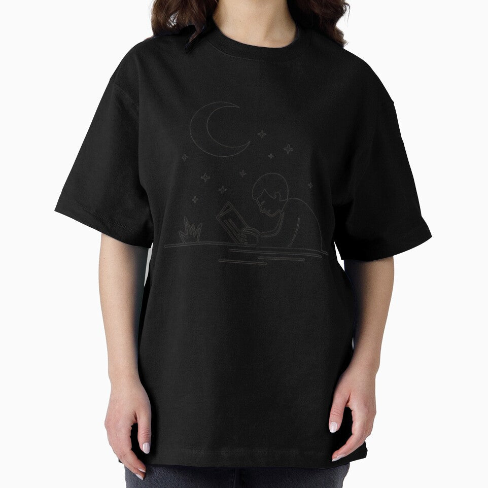 Introvert Design – Person Sitting Alone (Moon) by AGRO ART Unisex , , , Long Sleeve Tee