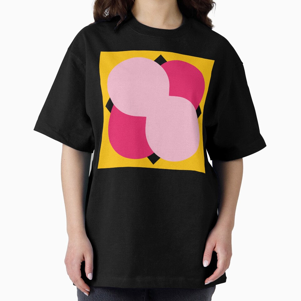Vibrant Abstract Geometric Circles Art - Pink Red Overlap on Sunny Yellow Background by Faali950