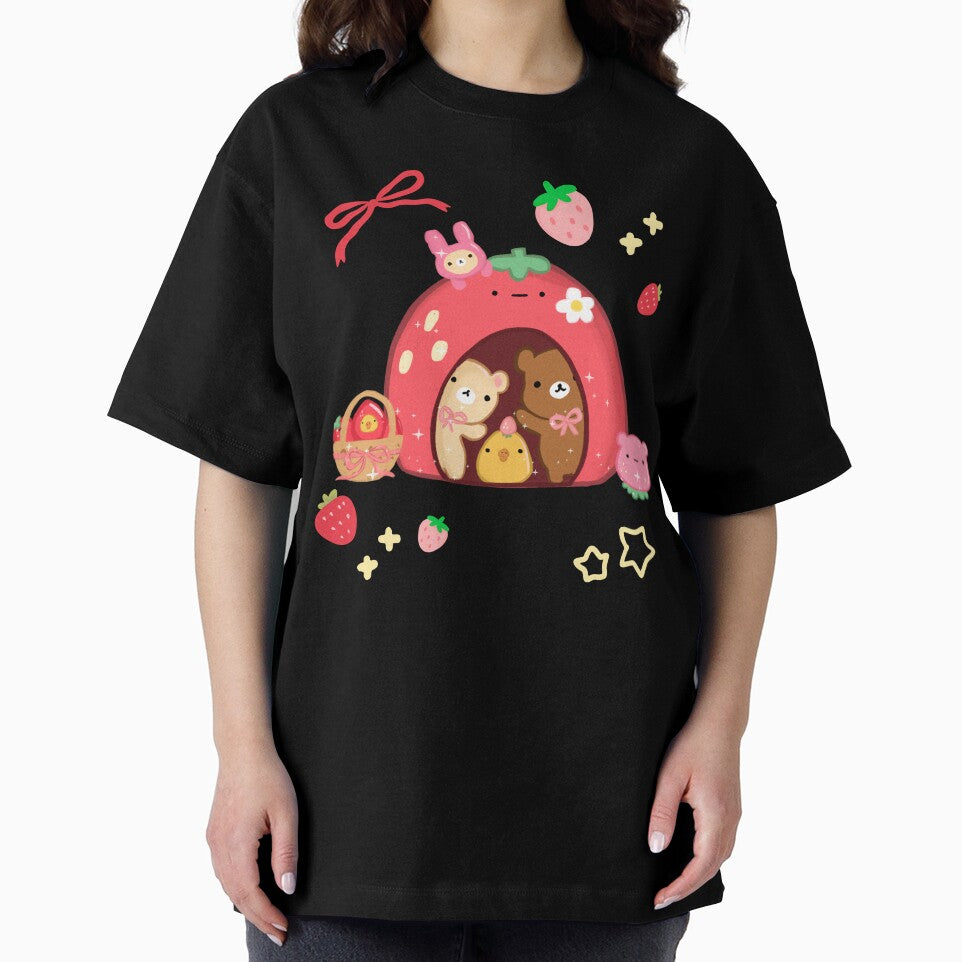 Kawaii Strawberry House and Bears by starbunnykawaii Unisex , , , Long Sleeve Tee