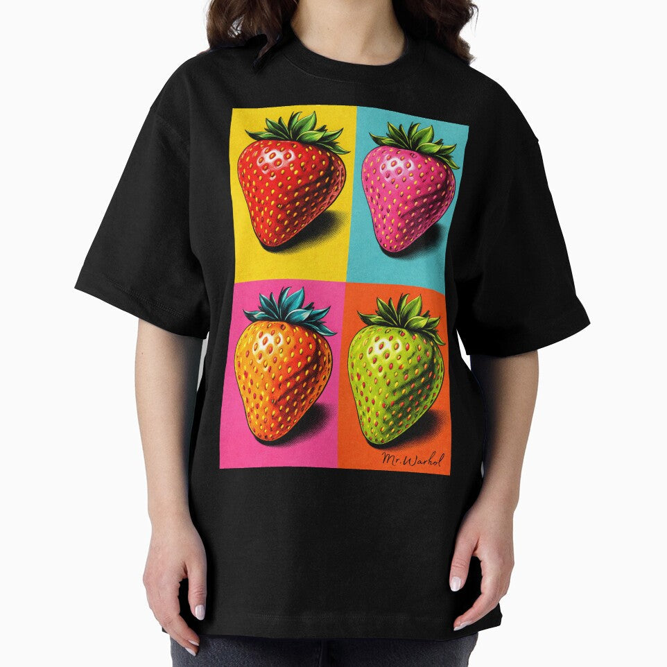 Colorful Pop Art Strawberries – Warhol Inspired Print by Mr.Warhol Unisex , , , Long Sleeve Tee