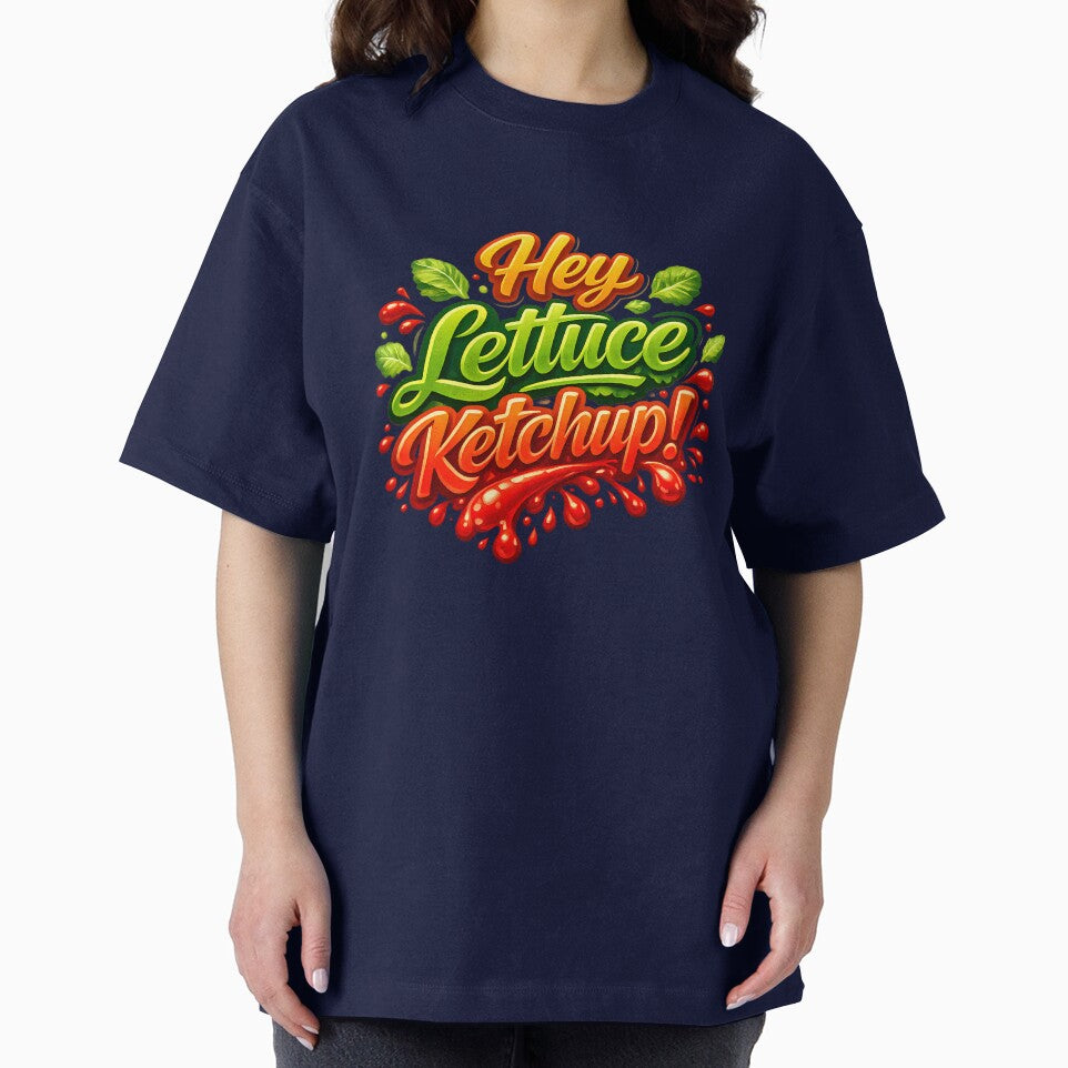 Hey Lettuce Ketchup Funny Food Pun T-Shirt – Cute Catch Up Humor Design by RvinJo8