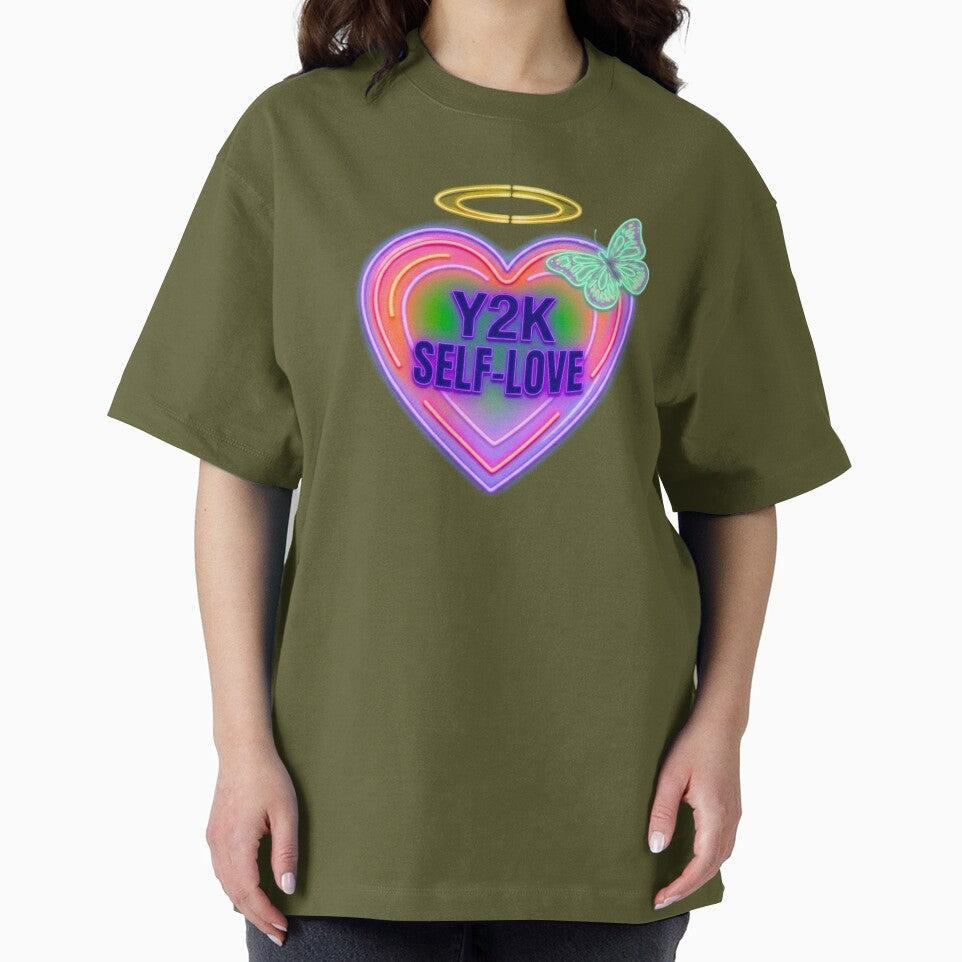 Y2K Self-Love Neon Heart with Halo and Butterfly - Retro 2000s Aesthetic by Good Vibes