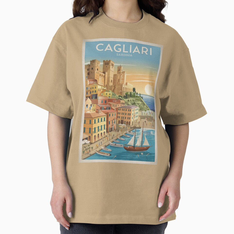 Cagliari Vintage Travel Poster by TravelerRat Unisex , , , Long Sleeve Tee