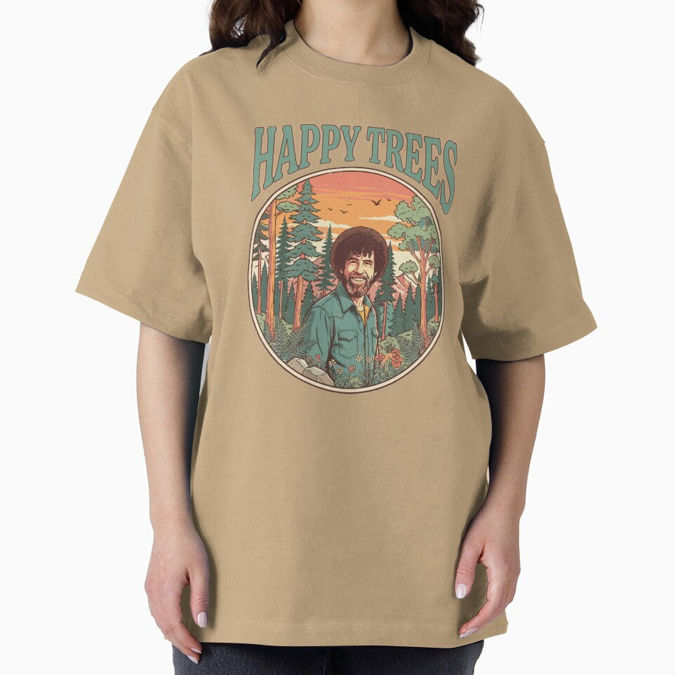 Vintage Retro Happy Trees Nature Landscape by Mystikos Art Unisex , , , Long Sleeve Tee