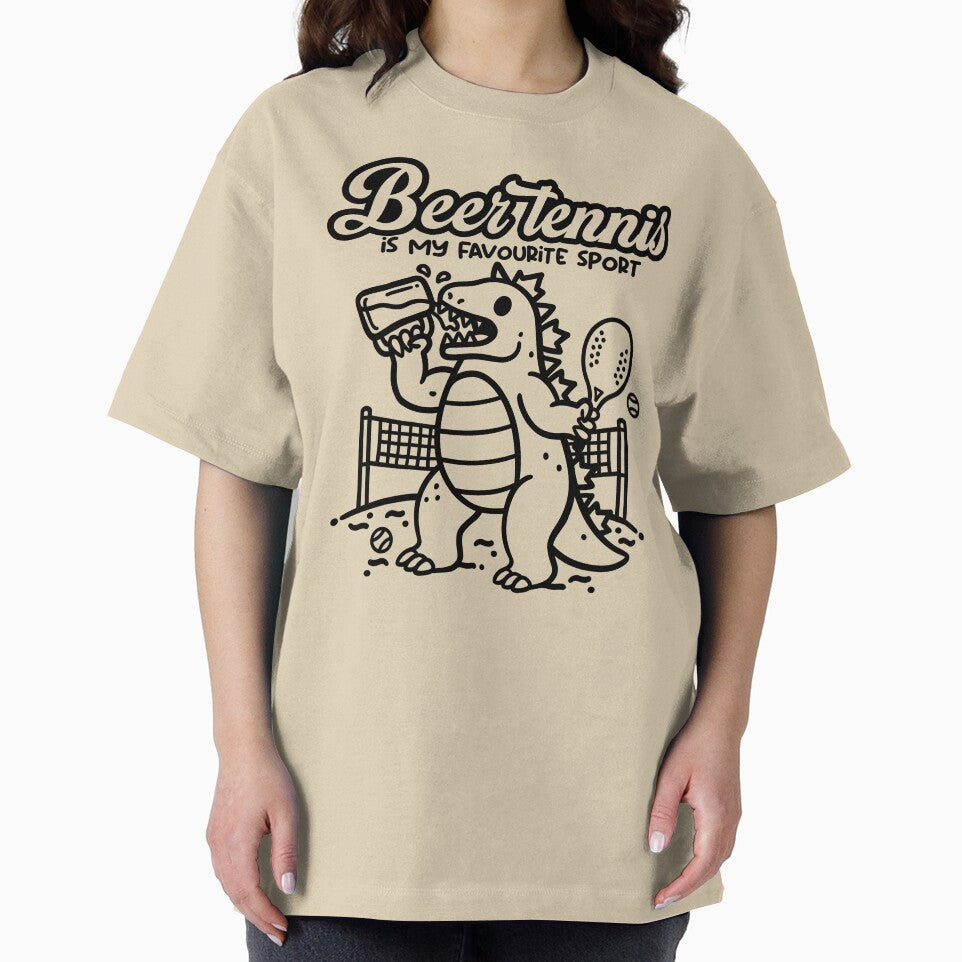 Beer Tennis Is My Favourite Sport - Funny Godzilla Dinosaur Beach Tennis by NemiMakeit