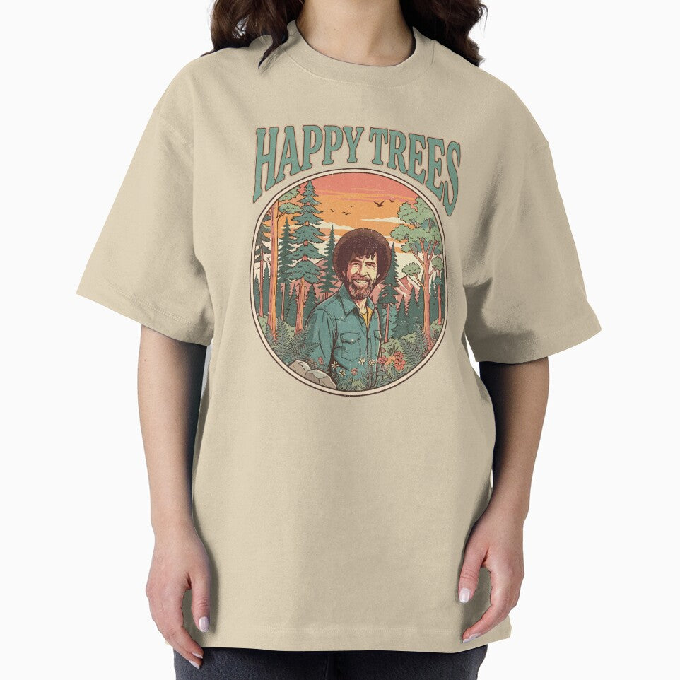 Vintage Retro Happy Trees Nature Landscape by Mystikos Art