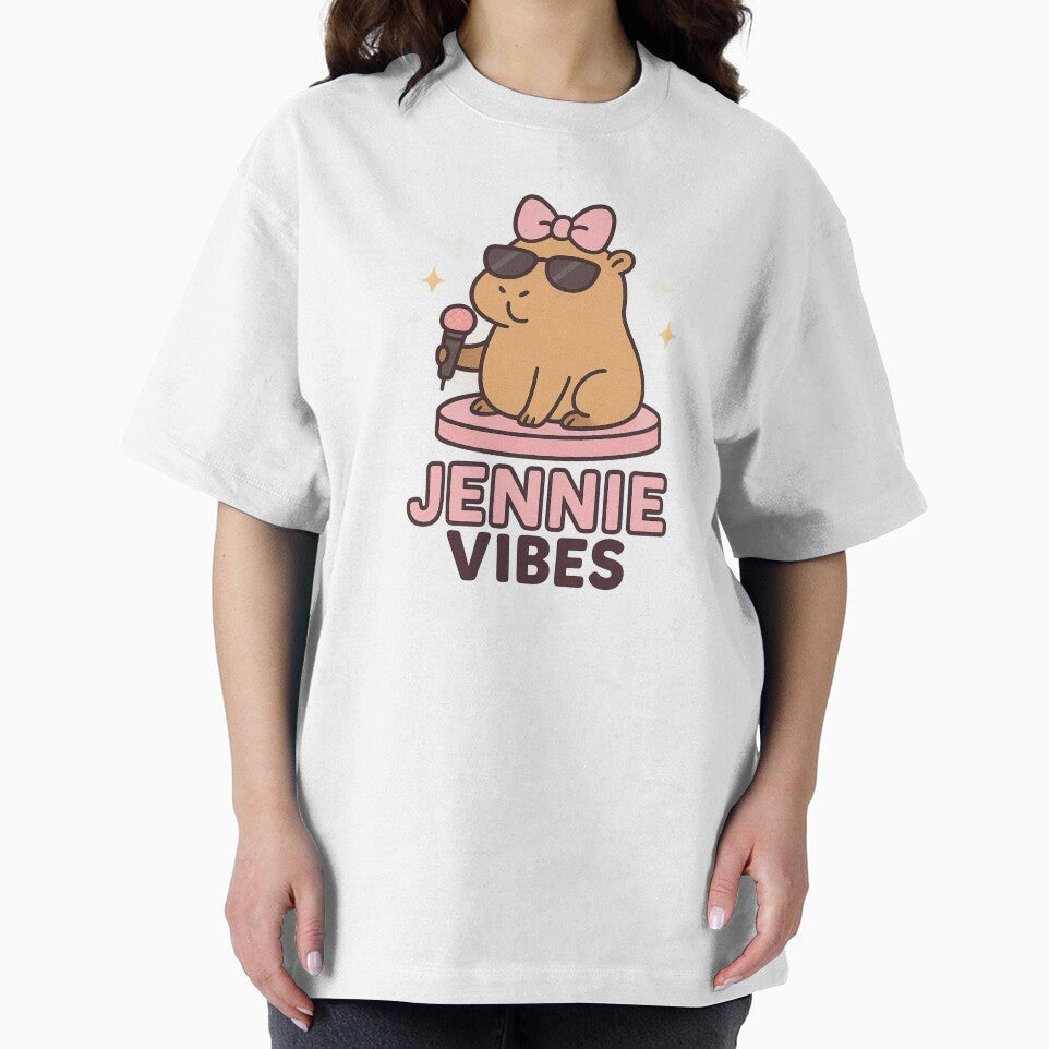 Jennie Vibes Capybara – Cute K-Pop Fan Art in Kawaii Pastel Style by NovaMoodCo Unisex , , , Long Sleeve Tee