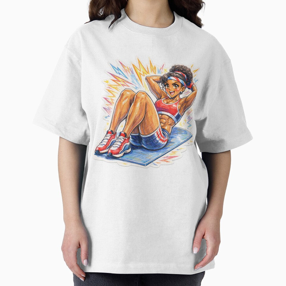 Retro Anime Fitness Girl Ab Workout by JonelleTshirts