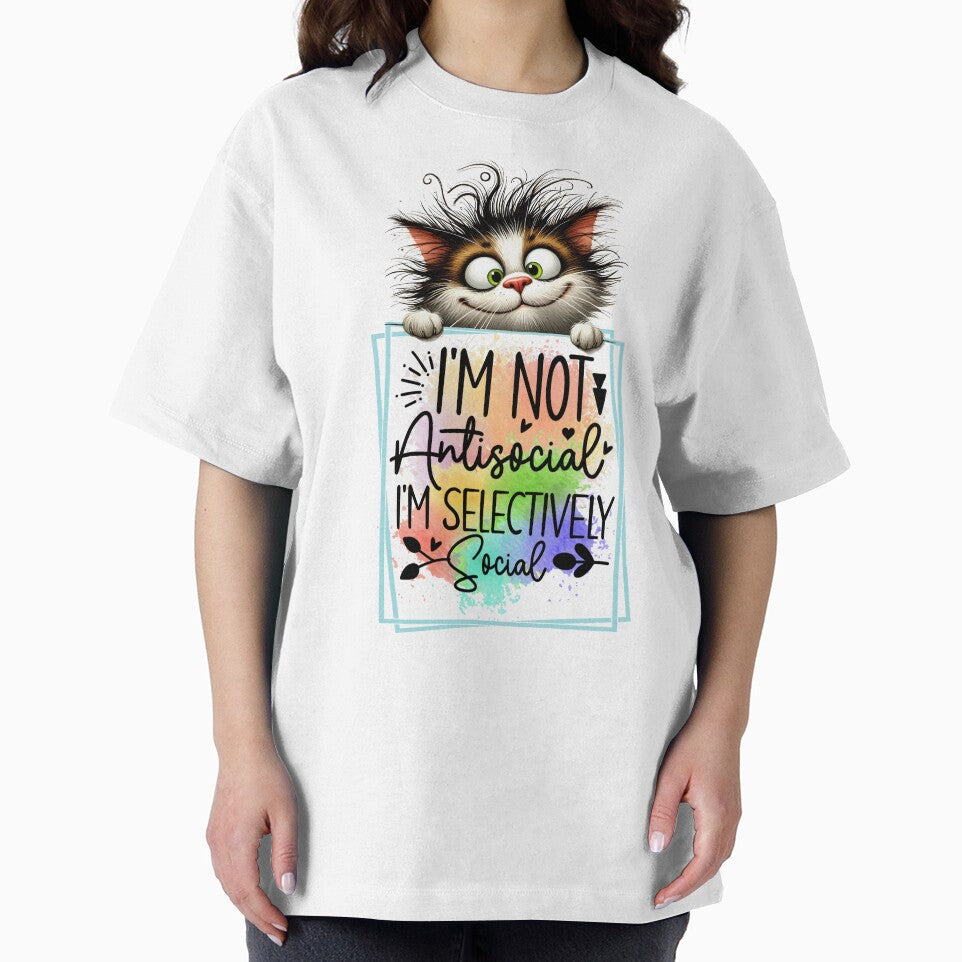Selective Social Cat – Funny Introvert Mood by Szpaku desart Unisex , , , Long Sleeve Tee