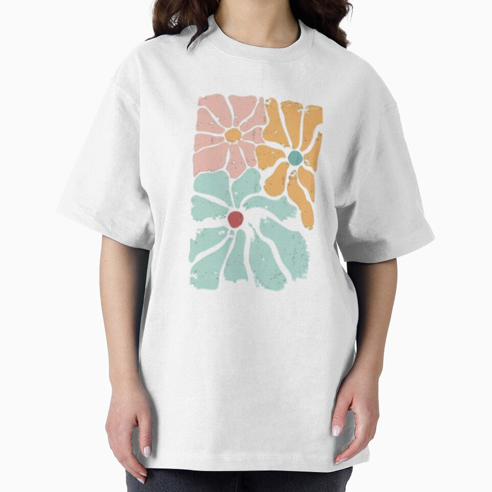 Retro pastel flower cluster with groovy seventies vibe and distressed vintage texture floral aesthetic by QuotinTs