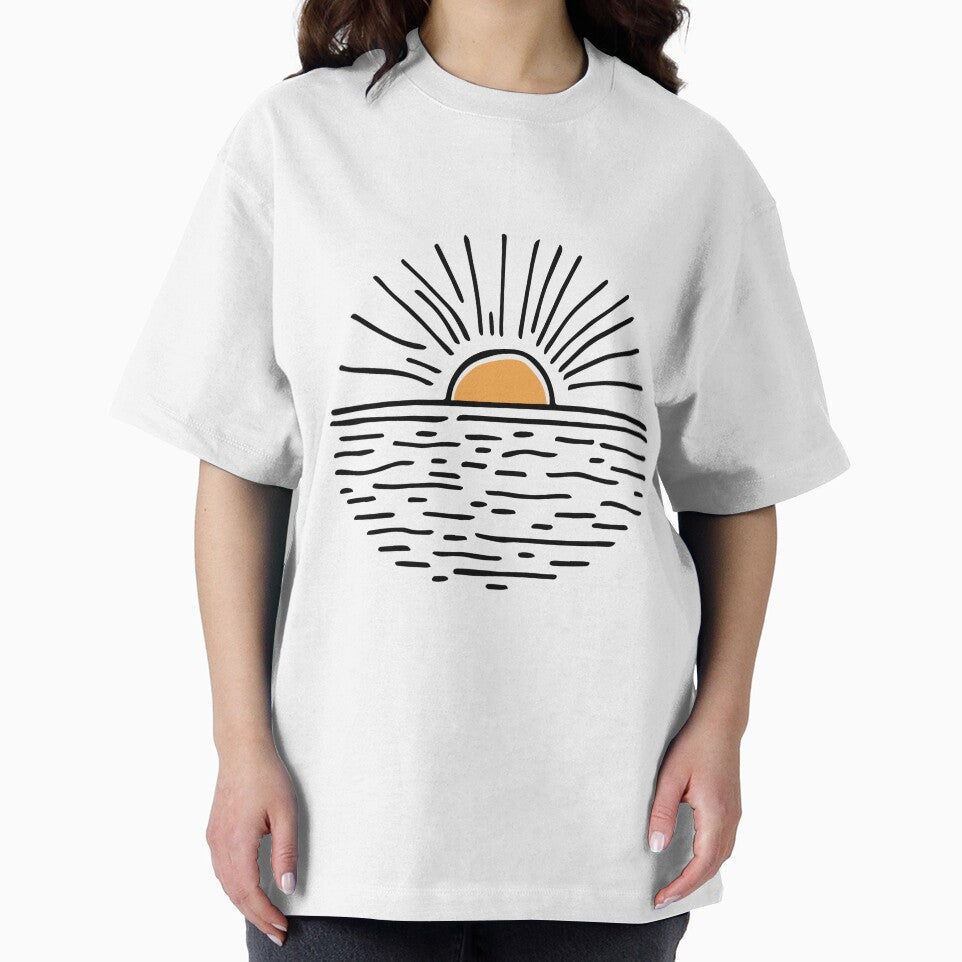 Simple drawing of a sunset over a calm ocean by rasagamastore Unisex , , , Long Sleeve Tee