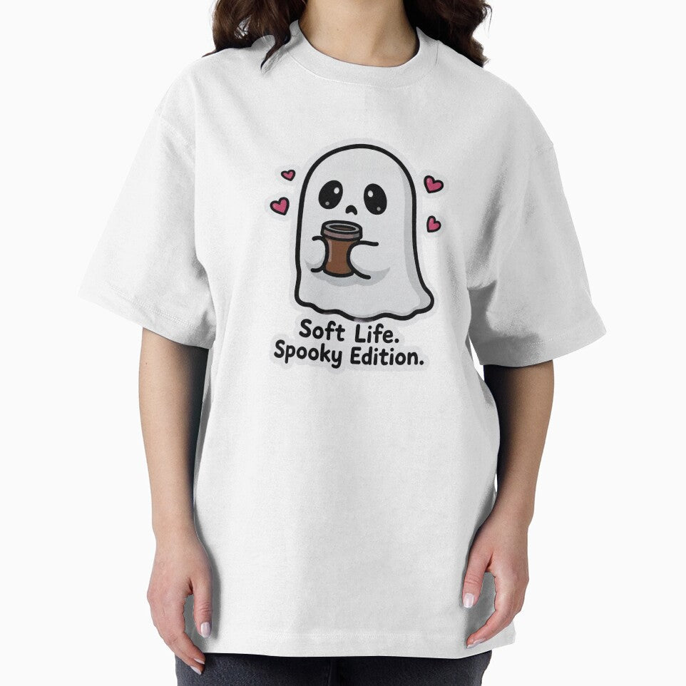 Soft Life Spooky Edition Ghost Coffee Cute Funny Design by BooDesignStudio Unisex , , , Long Sleeve Tee