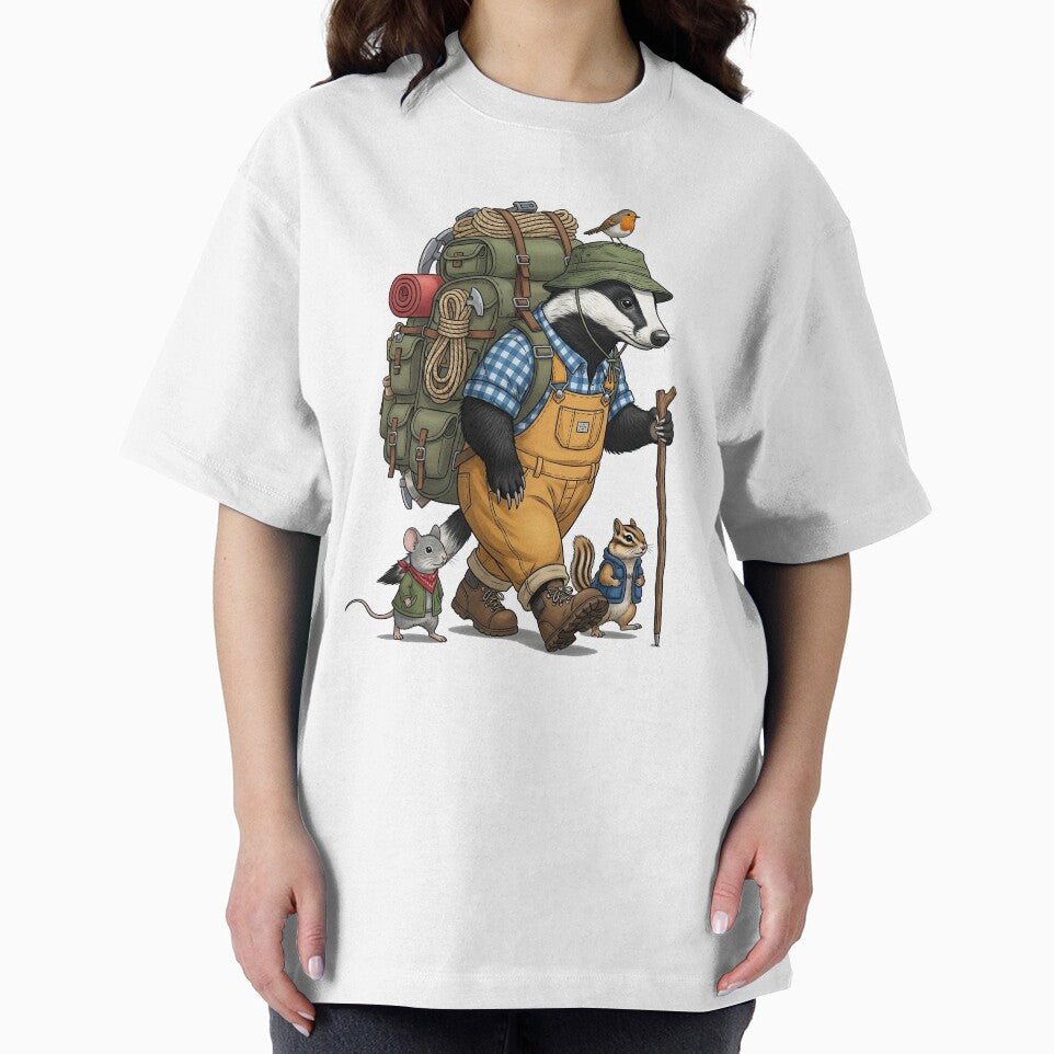 Adventurous Hiking Badger with Backpack and Mouse by TeeARTHY