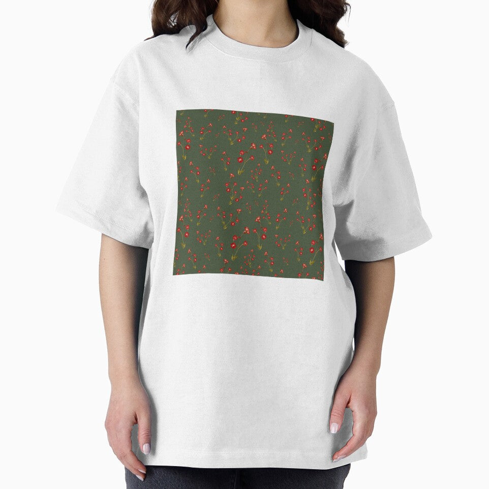 Flower red pattern a cute watercolor illustration green by Yana Mustafina | Boho Soulful Designs