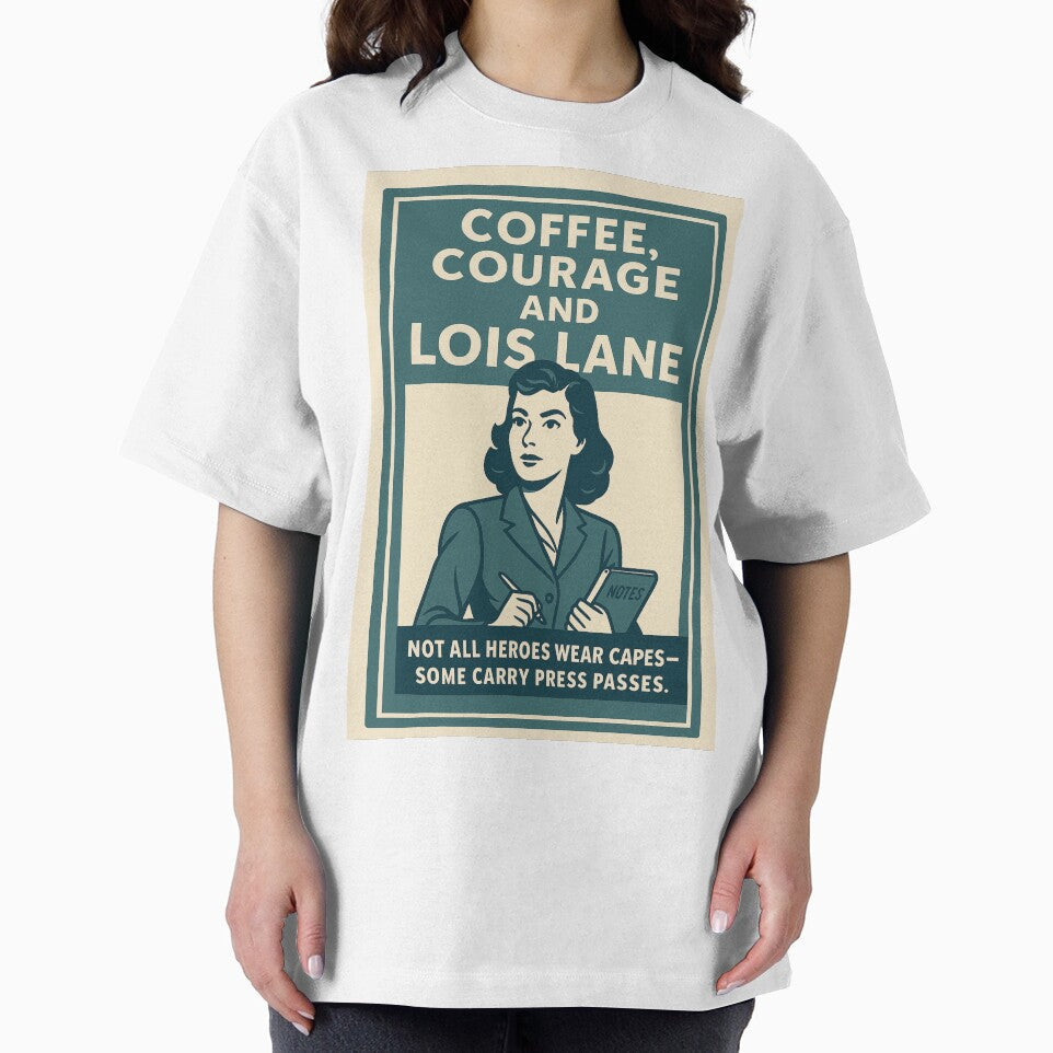 Coffee, Courage, and Lois Lane – Vintage Poster Style by Lavoretty Unisex , , , Long Sleeve Tee