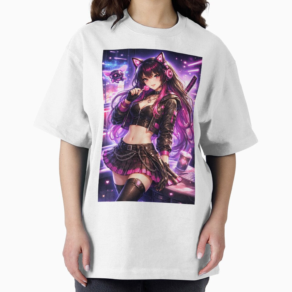 Neon Cyberpunk Catgirl Anime Girl Lollipop Aesthetic by AnimDream