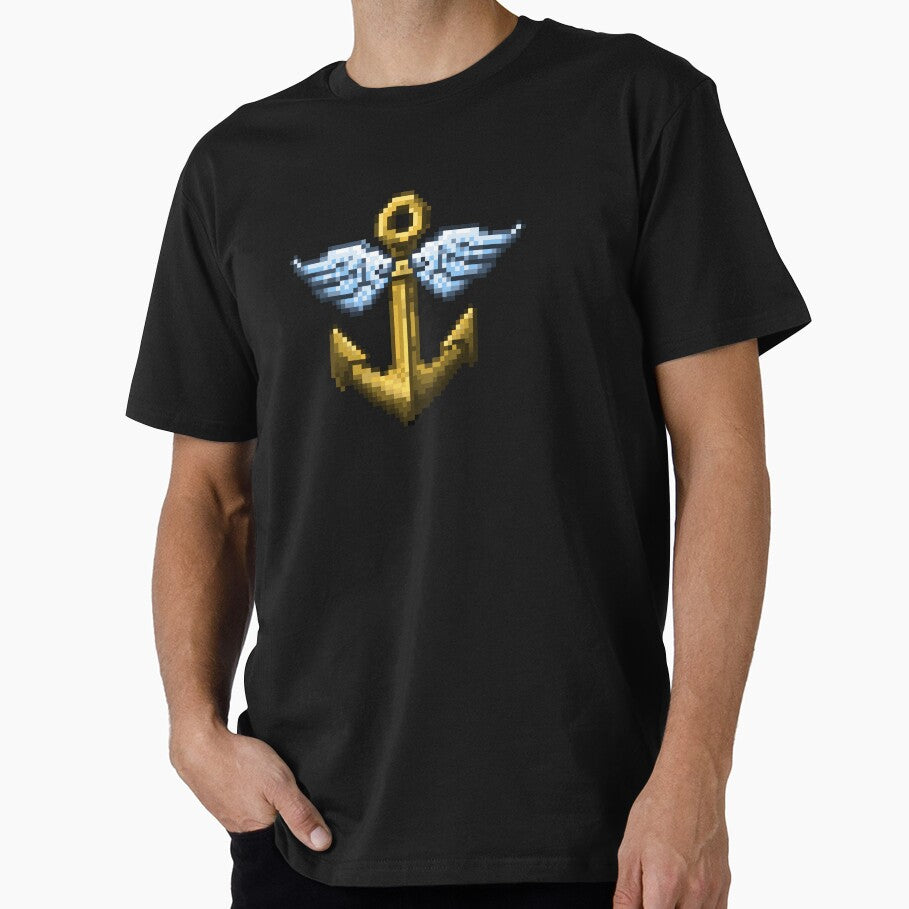 Retro Pixel Art Winged Anchor by OneToTee