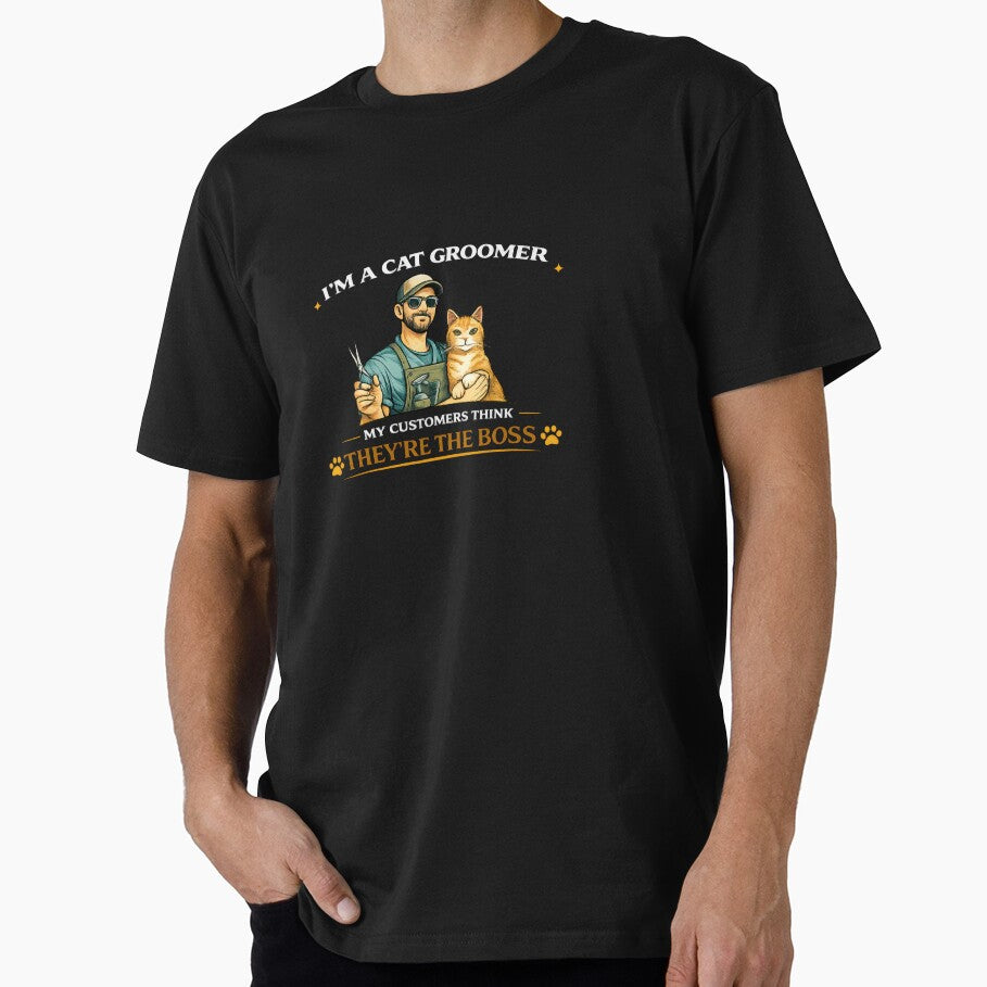 Male Cat Groomer 01 by Elisabeth Lucas Unisex , , , Long Sleeve Tee
