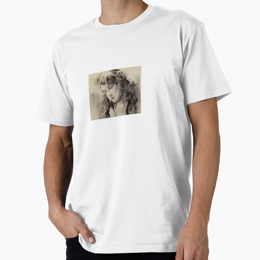Vintage Charcoal Sketch Melancholic Female Portrait by jadexjournal Unisex , , , Long Sleeve Tee