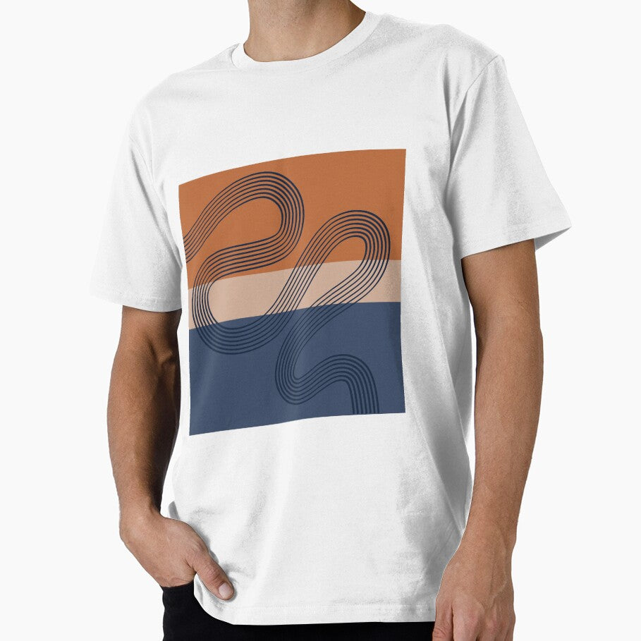 Abstract lines color block (navy-brunt orange-beige) by Aimio