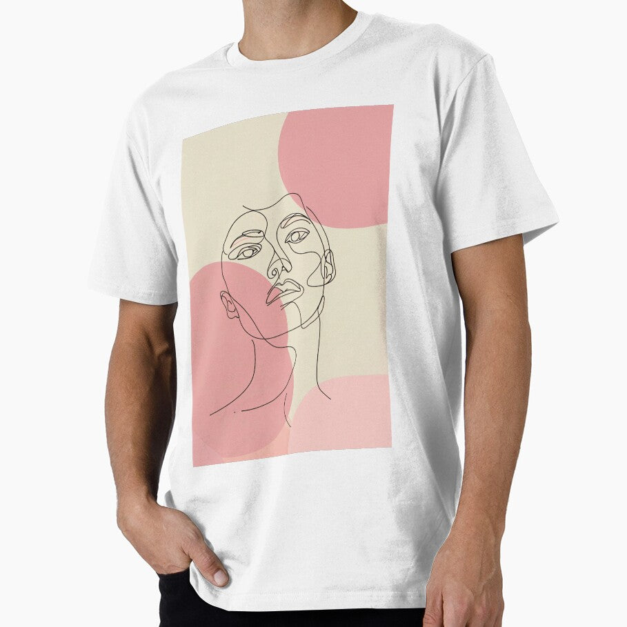 Blush Minimalist Line Art Face – Abstract One Line Portrait on Soft Neutral Background by Pixelzo