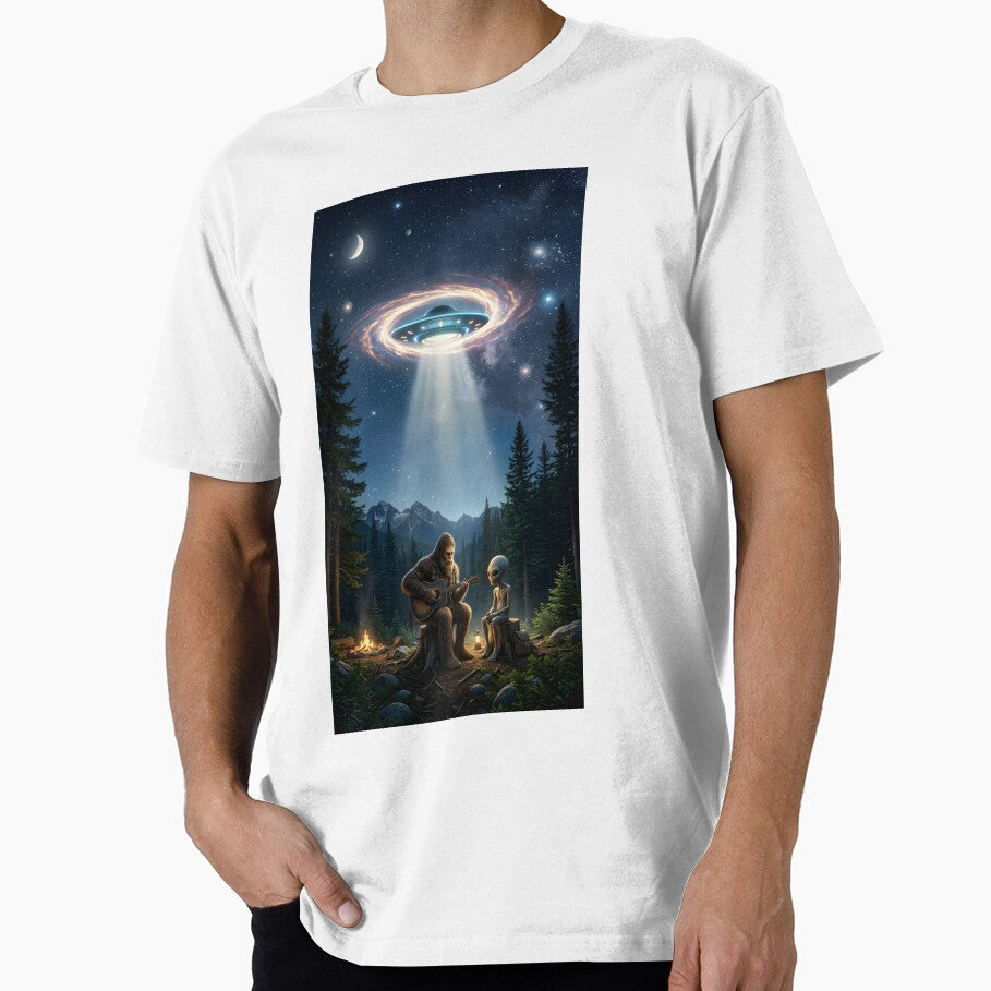 Bigfoot Playing Guitar With Alien by LASales Unisex , , , Long Sleeve Tee